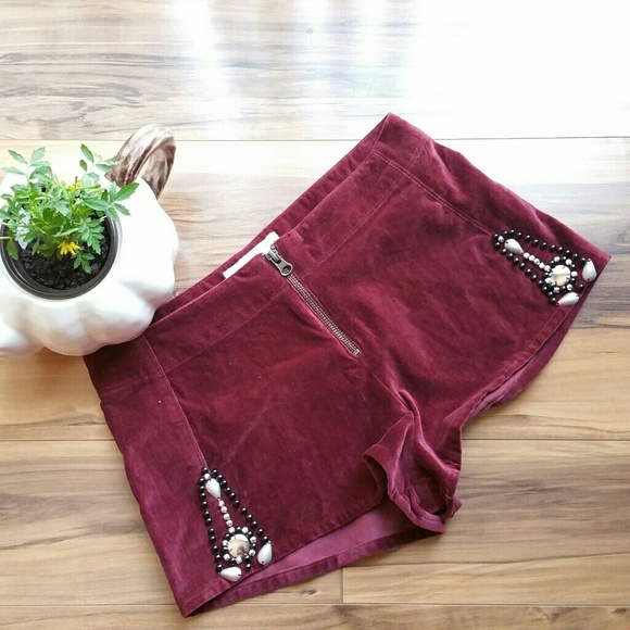 Cleobella Pants - Cleobella Burgundy Velvet Festival Shorts